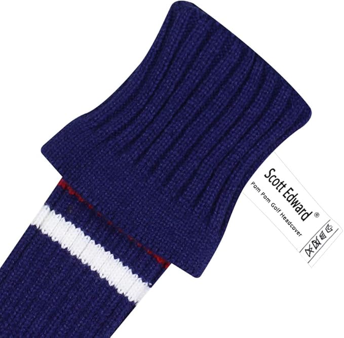Scott Edward Knit Golf Club Cover with a Pom Set of 5 Head Covers Protect Driver Wood(460cc) 1 Fairway Wood2 and Hybrid/UT2 with Rotating Club Number Tags