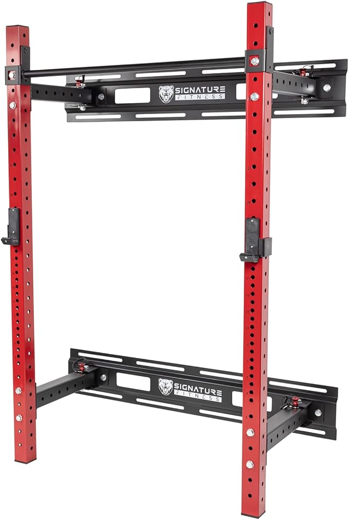 Fitvids Wall Mounted Power Rack Squat Stand, 1000 Pound Capacity for Home and Garage Gym with J-Hooks,Squat Lever Arm, Multiple Size and Colors