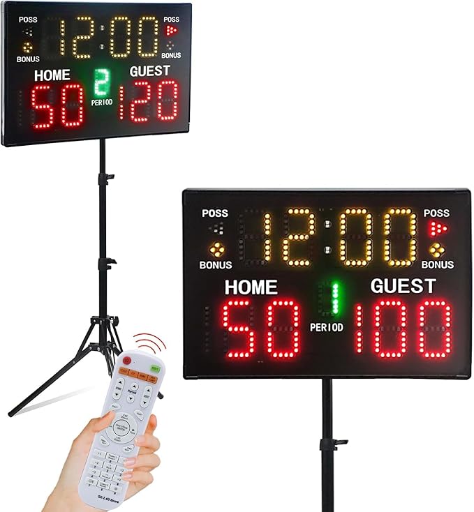 YZ Ultra-Bright LED Scoreboard, Digital Scoreboard with Remote, Portable Electronic Score Keeper, Basketball Score Board, Battery Powered Outdoor Scoreboard for Indoor Outdoor Sports
