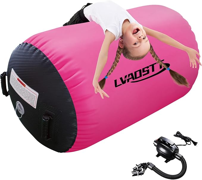 Gymnastics Air Barrel Roller Air Spot, Inflatable Tumbling Mat Tumble Track Gymnastic Equipment Balance Cylinder with Pump for Yoga Cheerleading Home Use Gym