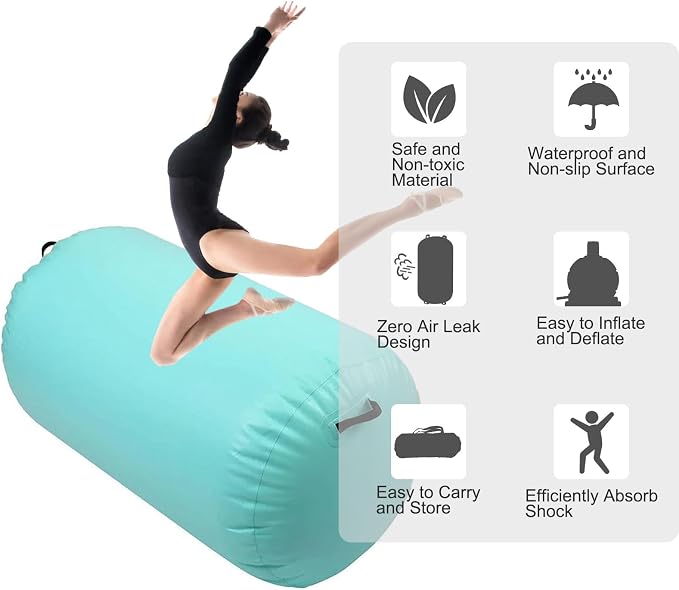 Air Roller Gymnastics Mat 60 75 cm Inflatable Air Barrel 3.3FT Gymnastics Tumbling Mat With Pump for Hand Spring Rear Training/Home Use/Fitness/Yoga