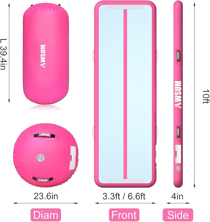 AWSUM Inflatable Gymnastics Mat 10ft/13ft/16ft/20ft/23ft Training mat 4/8 inches Thick tumbling mat with Electric Pump for Home/Gym/Outdoor