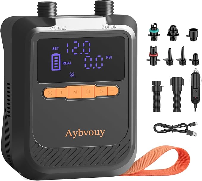 Electric Paddle Board Pump, 20PSI Rechargeable Portable SUP Air Pump with LED Light & Auto Shut Off, Inflator Deflator Pump for Kayak, Boat, Tent and All Inflatables
