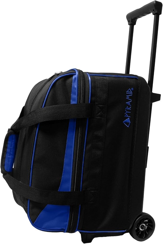 Pyramid Prime Double Roller 2 Ball Bowling Bag with Large Separate Compartment for Bowling Shoes (Up To US Mens Size 16) or Accessories, Locking Handle - Extends to 40"