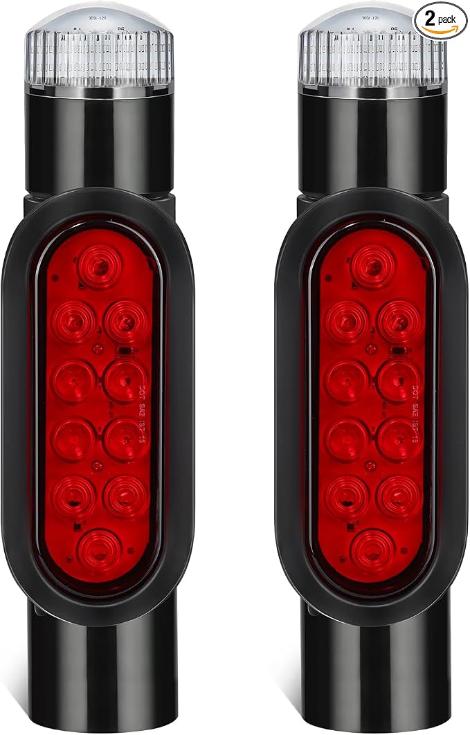 Partsam 2pcs Boat Trailer Guide on Post Pipe Light Set, [DOT Approved] [Patented] IP67 Waterproof Black Boat Trailer Pole Lights, Turn Signal Brake Tail Lights 12V