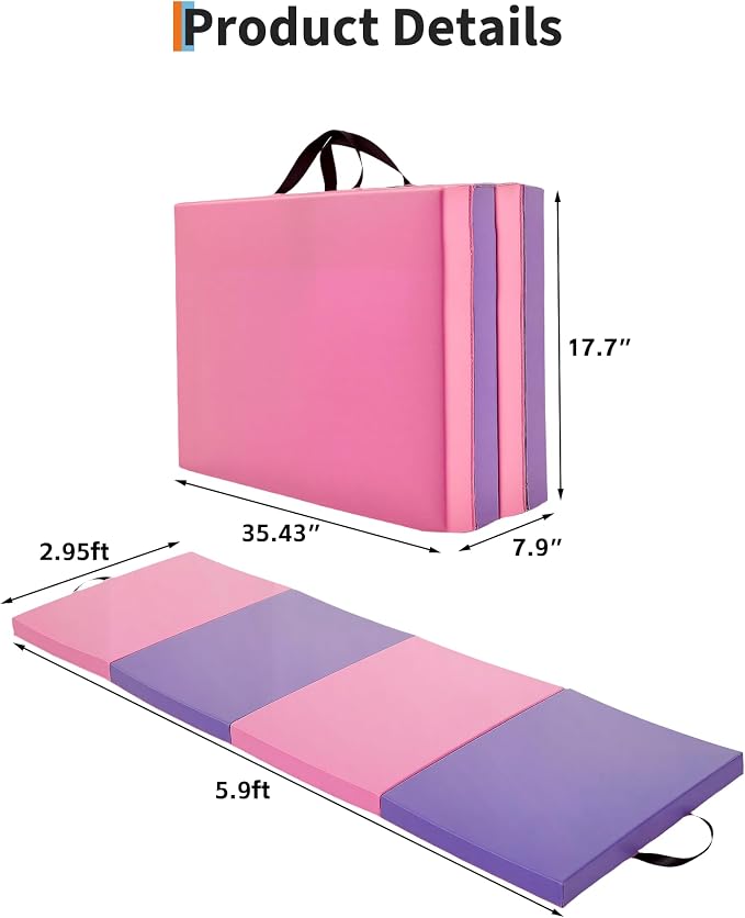 Gymnastics Mat, 6x2/3Ft 2-Inch Thick 4-Fold Exercise Floor Mat for Home Gym, Portable Yoga Mat for Pilates, Aerobics, Martial Arts & Training