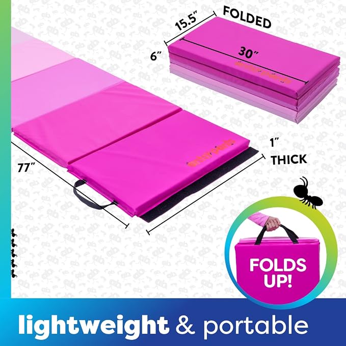 Antsy Pants Tumbling Mat for Kids – Gymnastics Mat, Easy to Clean, Sturdy, Foldable Tumbling Mats, Padded, Lightweight, Portable, Gymnastics Equipment for Active Play