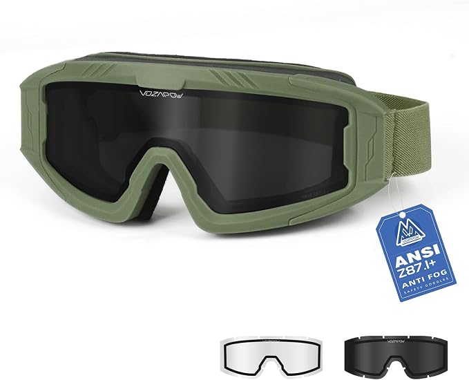Airsoft Goggles OTG, ANSI Z87.1+ Anti-Fog Tactical Safety Goggles, Impact-Resistant Dust-Proof Eye Protection