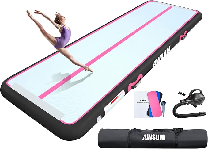 AWSUM Inflatable Gymnastics Mat 10ft/13ft/16ft/20ft/23ft Training mat 4/8 inches Thick tumbling mat with Electric Pump for Home/Gym/Outdoor