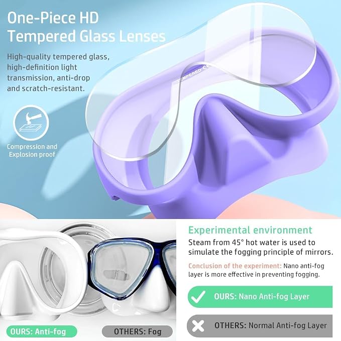 2 Sets Snorkeling Gear for Adults, Snorkel Set Adult Panoramic View, Anti-Leak Anti-Fog Scuba Diving Mask with Mesh Bag, for Portable Professional Diving Snorkeling Set