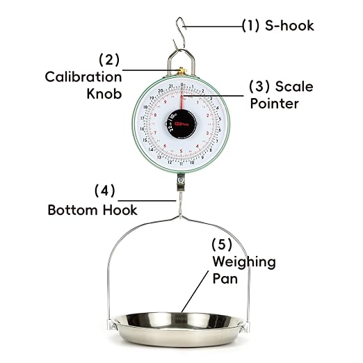 Tada 22LBS Double-Sided Display Mechanical Hanging Scale with Weighing Pan for Farm, Kitchen Food and Produce Weighing