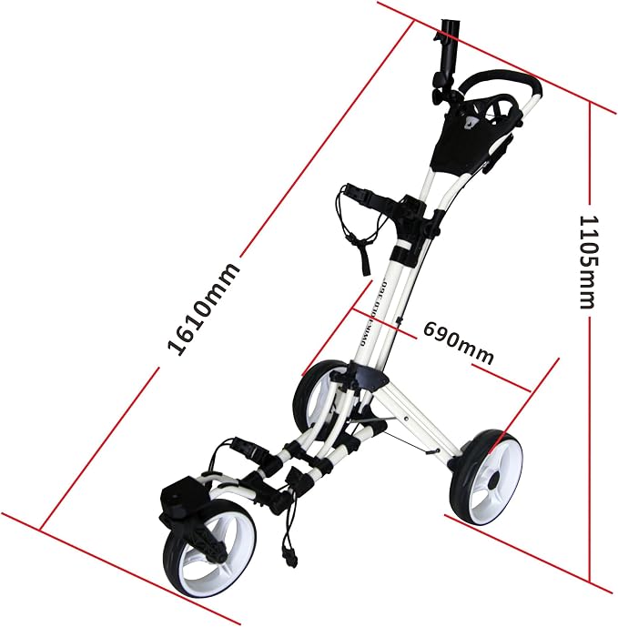 Qwik-Fold 3-Wheel Golf Push Cart with 360° Swivel Front Wheel & Foot Brake – 1-Second Folding Golf Trolley, Lightweight Aluminum Frame, Umbrella Holder, Cup Holder & Storage