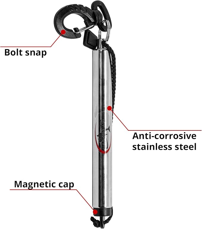 Diving Shaker Rattle Stick with Magnet - 6.5" Stainless Steel, Magnetic Mute System - Scuba Noice Maker, Underwater Shaker, Signal Communication Device