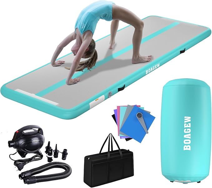Gymnastics Mat,Air Roller Gymnastics Barrel,Gymnastics Tumble Track Air Track Tumbling Mat for Home Training/ Cheerleading/Gym/Training/Yoga/Beach/Water/Park Outdoor Use with Electric Air Pump ﻿