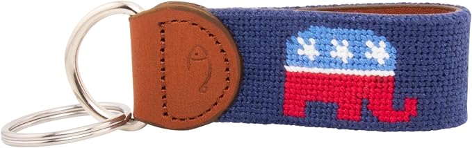 Leather Hand-Stitched Needlepoint Key Fob or Key Chain