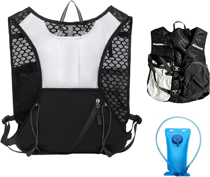 Running Vest for Women Men,Hydration Backpack with 2L Hydration Bladder,Lightweight Hydration Vest with Adjustable Straps&Pockets&Reflective Strip&Whistle,Water Backpack for Hiking Biking Marathon