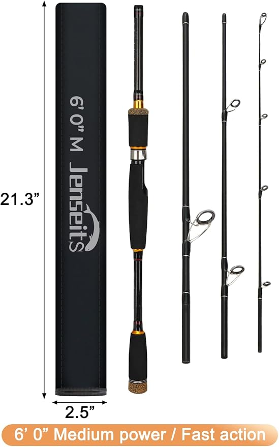 Jenseits 7FT Fishing Rod，Telescopic & 4-Piece Fishing Pole, Spin & Cast | 24T Carbon Fiber, Comfortable EVA Handle, Ceramic Guides, Bass, Trout, Catfish, Freshwater & Inshore，Fishing Gift for Men