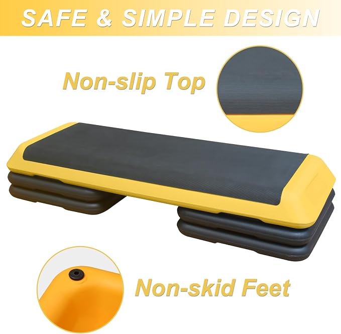 Aerobic Step Platform 30" × 14" Height Adjustable Workout Step for Fitness Strength Training with Risers Exercise Platform for Home Gym