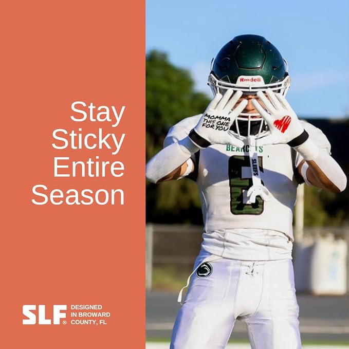SLEEFS Football Receiver Gloves [1 Pair] - No Slip, Crazy Sticky Silicone Grip - Youth and Adult Sizes