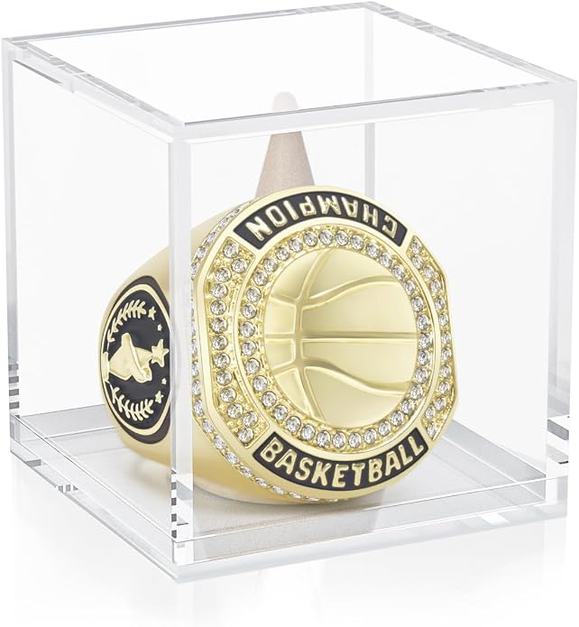 1-12 Pack MVP Football Baseball Basketball Soccer Champion Ring Championship Rings Most Valuable Player Football Baseball Basketball Soccer Gold Award Trophy Medals Ring with Display Case and Holder