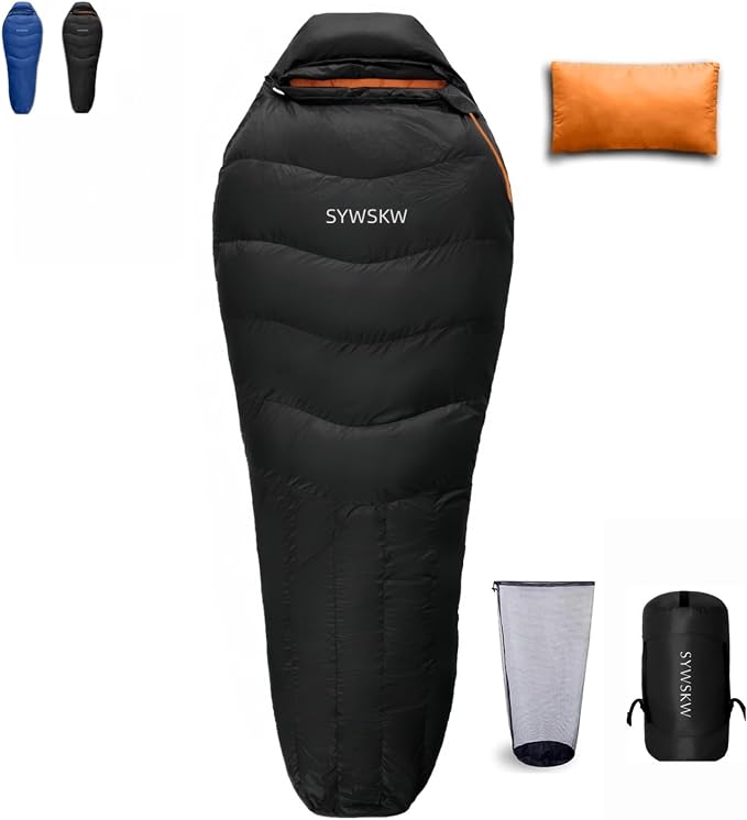 Down Sleeping Bag with Pillow for Backpacking,15℉ 5℉ 0℉ Wide Down Sleeping Bag (86.6 in x 33.5 in) for Adults,Youth Camping and Hiking Outdoor with 680FP Duck Down