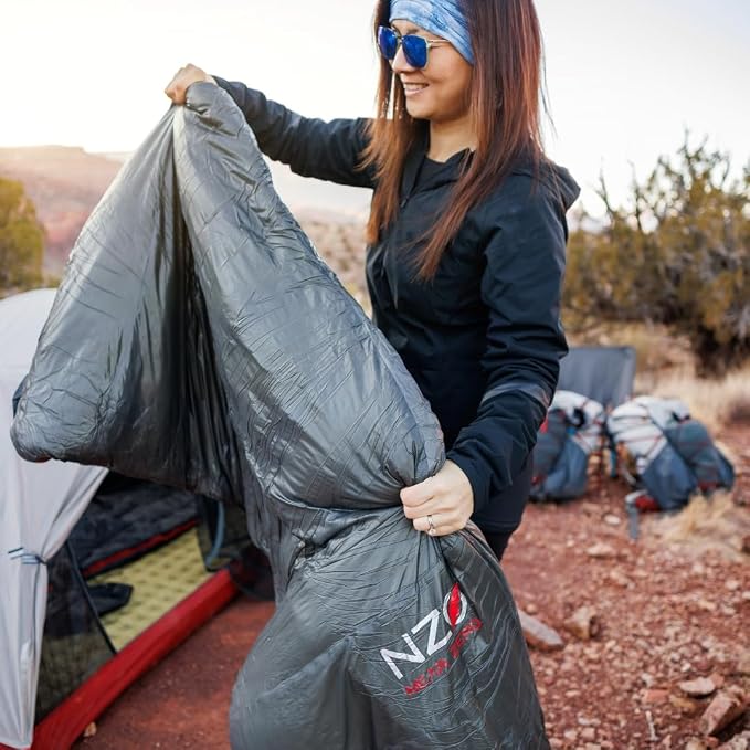 Near Zero Peralta 25°F Lightweight Sleeping Bag – Sorona Insulation for Outdoor Camping, Compact 2.5 lb Design, 20D Ripstop Nylon Shell – 86"x33", Compresses to 10"x6"