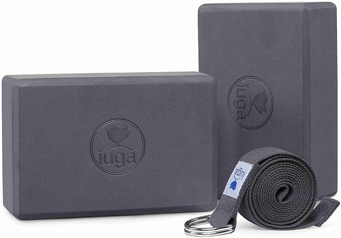 IUGA Premium Set- Includes 1 Yoga Block 2 Pack with Yoga Strap, 1 Eco Friendly Yoga Mat with Alignment Lines