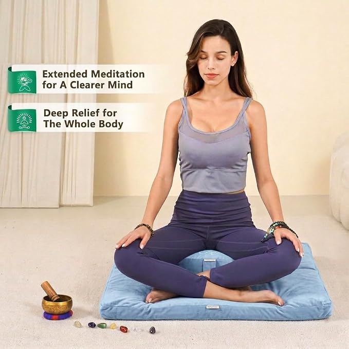 Hihealer Meditation Cushion, Traditional Tibetan Meditation Pillow Velvet Cover - Large Floor Cushion Seating for Adults - Yoga Buckwheat Bolster for Women、Moms