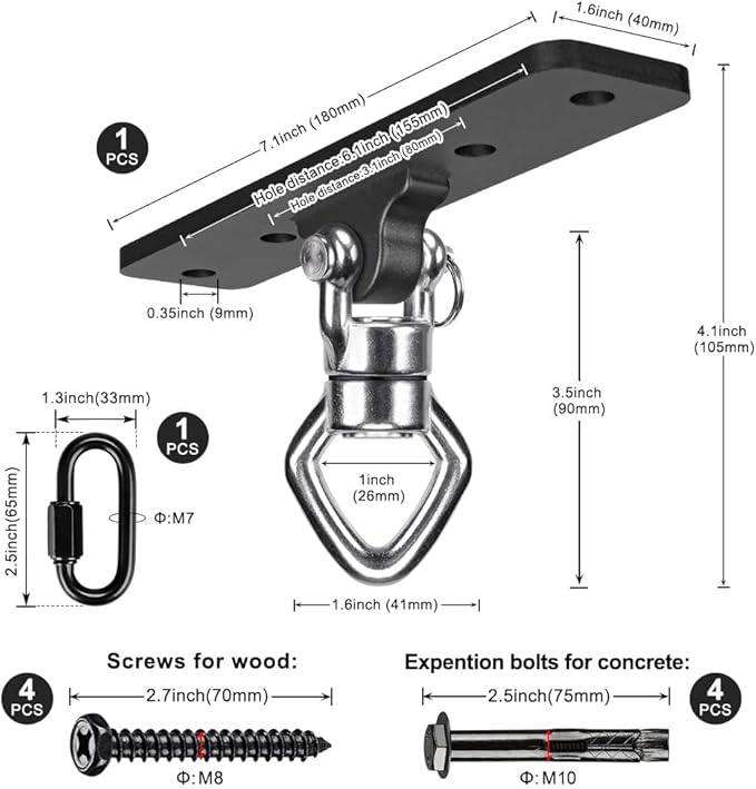 BeneLabel Ceiling Mount Swing Hanger with Bearing 900 LB Capacity Heavy Bag Hanger Stainless Steel Hanging Chair Mount 360° Swing Hardware for Aerial Silks, Punching Bag, Gymnast Ring