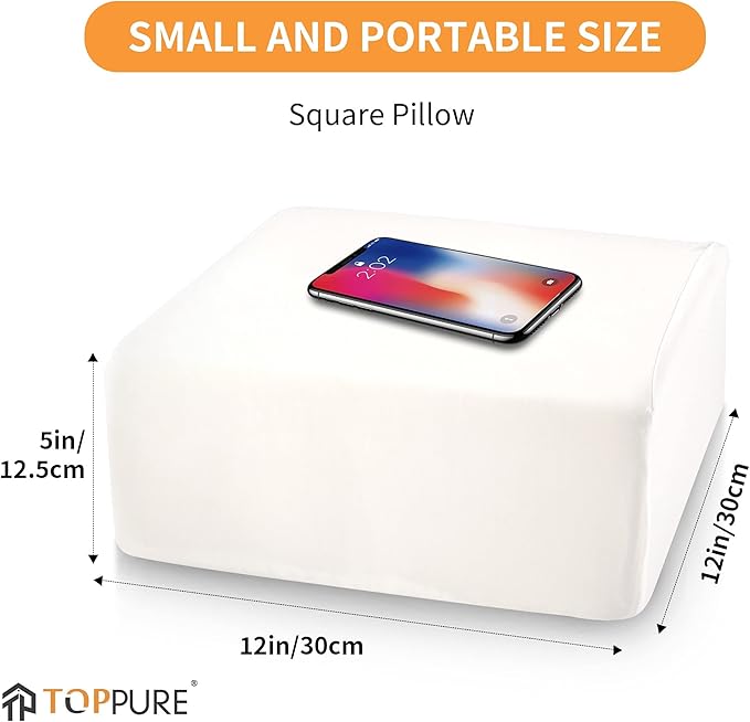 TOPPURE Cube Memory Foam Pillow for Side Sleepers (12"/12"/5" Extra Soft), Cervical Pillow for Neck Pain, Coach Pillow, Travel Pillow, Pillowcase Removeable and Washable, White