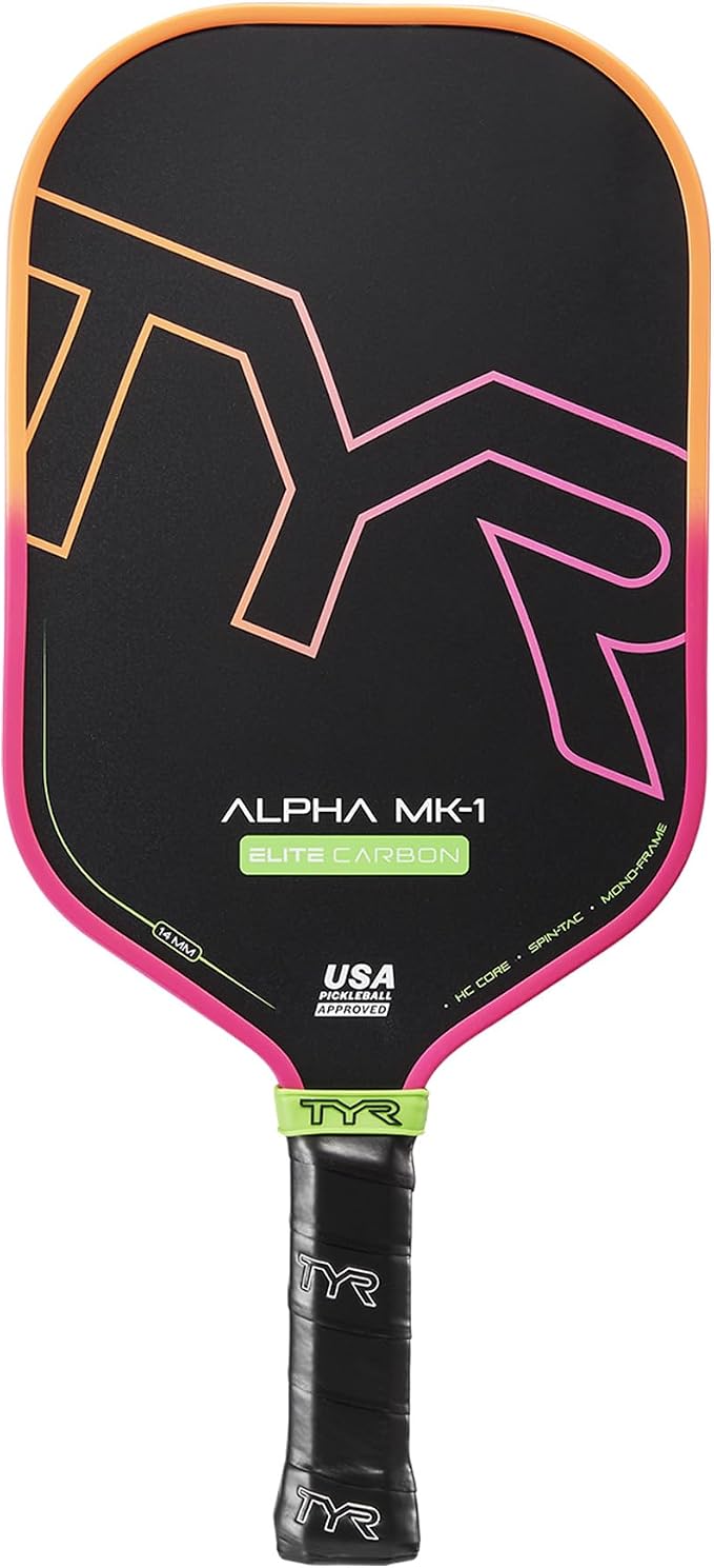 TYR Alpha MK-1 Elite Carbon Pickleball Paddle - Spin-Tac Sport Racquet | USA Pickleball Approved | Polypropylene Honeycomb Core | Sweet Spot Enhancement | Spin-Tac Carbon Fiber Surface