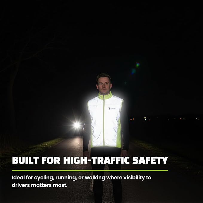 ReflecToes Reflective Safety Vest for Night Visibility – Hi Vis Running & Cycling Gilet – Lightweight, Breathable Outer Layer