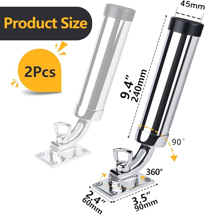 2Pcs Fishing Rod Holder, 360 Adjustable Rod Outrigger, 316 Stainless Steel Fishing Pole Support for Marine Boat Yacht