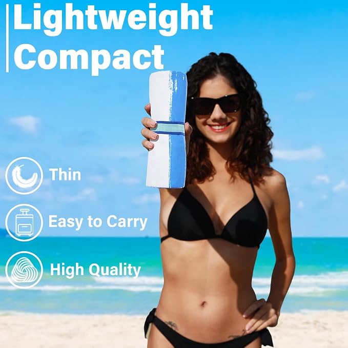 Widdonen Lightweight Thin Microfiber Beach Towel Sand Free Quick Dry Absorbent Compact Soft Pool Swim Travel Towels Extra Large Oversized Beach Accessories Gifts for Adult