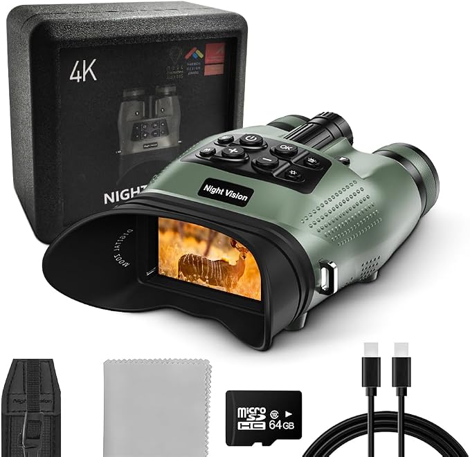 Night Vision Goggles 1080P 48MP,3'' HD Display,5X Optical 8X Digital Zoom,IPX4 Waterproof Infrared Night Vision for Camping