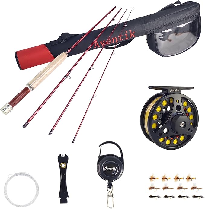 Aventik Whisperer Fly Fishing Rod 4 Pieces, 6FT 0/1/2/3wt, 7FT 3/4wt, 24T Corbon Fiber Fast Action Super Compact Freshwater Ultra Light Fly Rod with Cordura Rod Tube