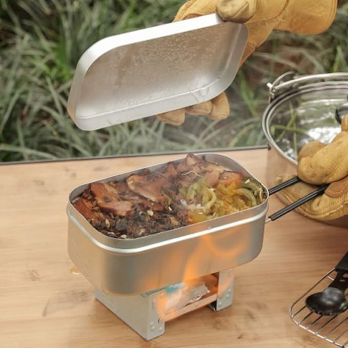 Lightweight Aluminum Camping Cookware Set – Portable Lunch Box with Folding Handle for Hiking, Backpacking & Outdoor Cooking