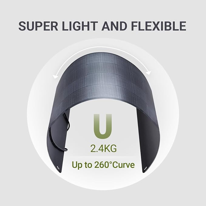 ALLPOWERS SF100 100W Flexible Solar Panel, Ultra-Thin 3mm Bendable Monocrystalline Solar Charger, 25% Efficiency IP68 Waterproof for RV Roof, Camping, Marine Use