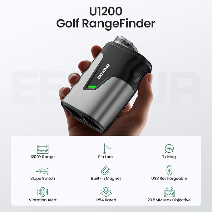 EENOUR Golf Range Finder with Slope, 1200 Yards Golf Rangefinder, Laser Rangefinders with Pin Lock Vibration, 7X Magnification, Rechargeable Compact Portable Range Finder Golfing for Men Women