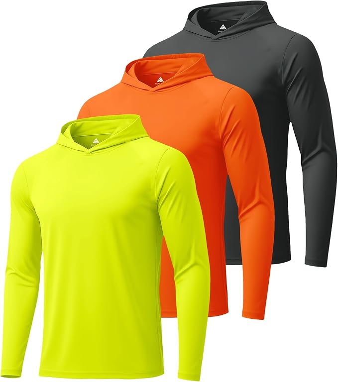 ZITY 3 Pack Men's UPF 50+ Sun Protection Hoodie Shirt Long Sleeve Shirt Fishing Shirts for Men Lightweight Rash Guard