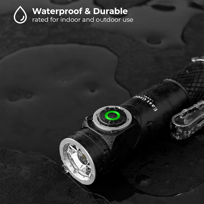 Pocket 3.7in LED USB-C Rechargeable Flashlight 2W 600 Lumens 1,000 MaH 4+ Hours Full Charge with Adjustable Beam, Headlight Strap, and Replaceable Battery