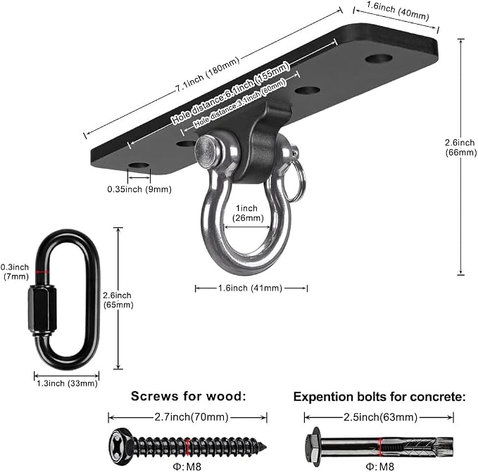 Dolibest Ceiling Mount Swing Hanger Heavy Duty Swing Set Hook for Porch Swing Hammock Chair Yoga Silk Suspension Straps Gymnastic Ring, Wall Anchor for Resistance Bands (900LB)