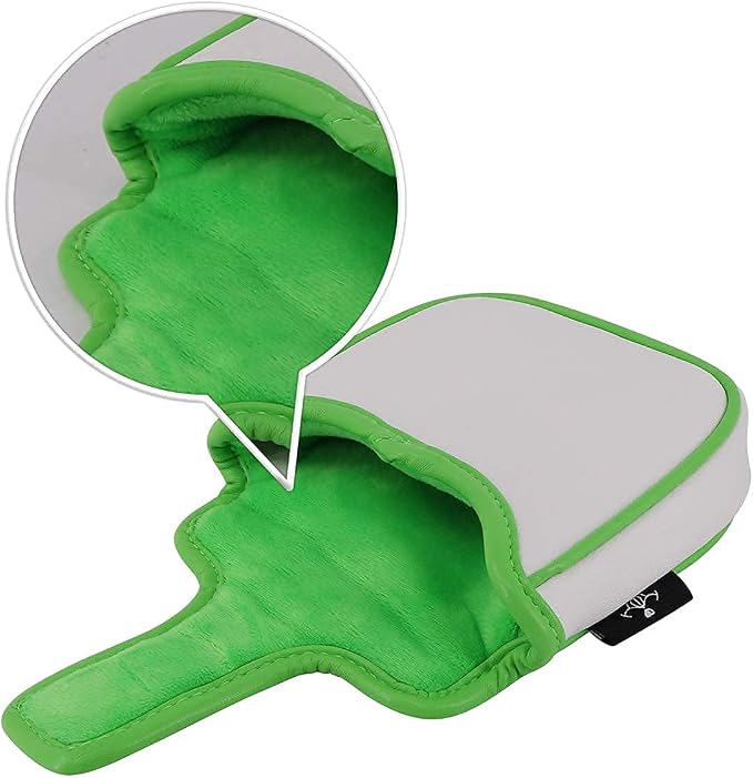 Big Teeth Golf Cover Lucky Clover Headcover Covers, Driver Fairway Wood Hybrid Headcovers Fits Blade Mallet Putter Iron and Woods with Magnetic White Shamrock Head Club Protector Leather