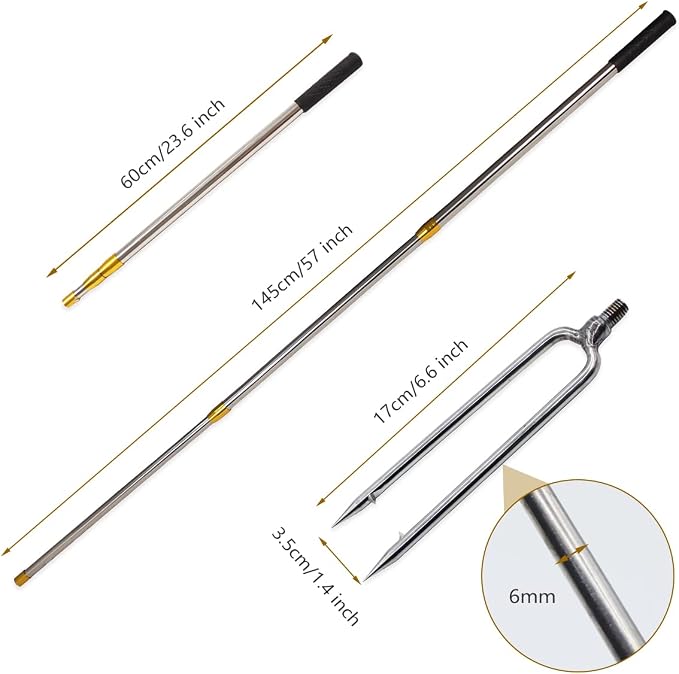 Dutiplus Telescopic Fish Gaff with 1~5 Teeth Assorted harpoons Barbed, Sea and Ice Fishing Spear Gig for Hunting Fish Frog Mole