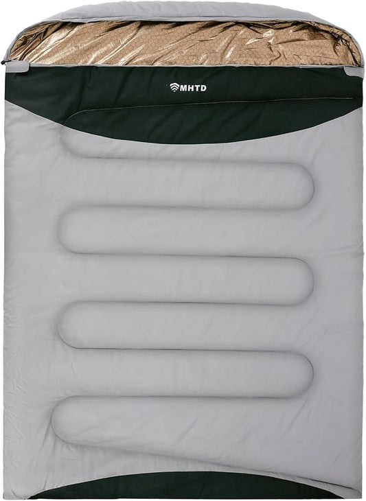 Double Sleeping Bag for Adults All Season 0 Degrees Heavy Duty Two Person Sleeping Bag for Camping Cotton Canvas YKK Zipper Portable