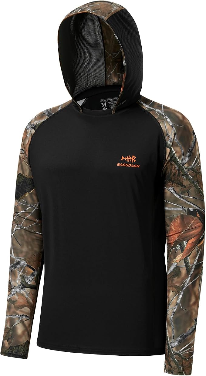 BASSDASH Men’s UPF 50 Performance Fishing Shirt Cooling Hoodie Camo Long Sleeve FS17M