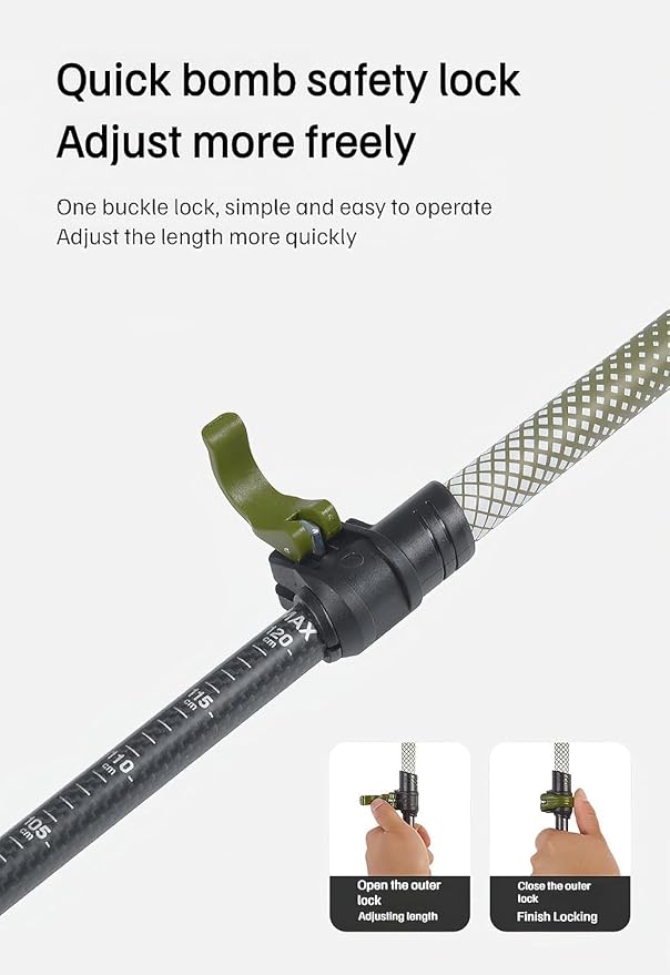 Naturehike 1 Piece Carbon Fiber Trekking Pole, 6oz Ultralight Single Collapsible Walking Stick for Women & Men, Adjustable Foldable Hiking Pole for Backpacking, Travel