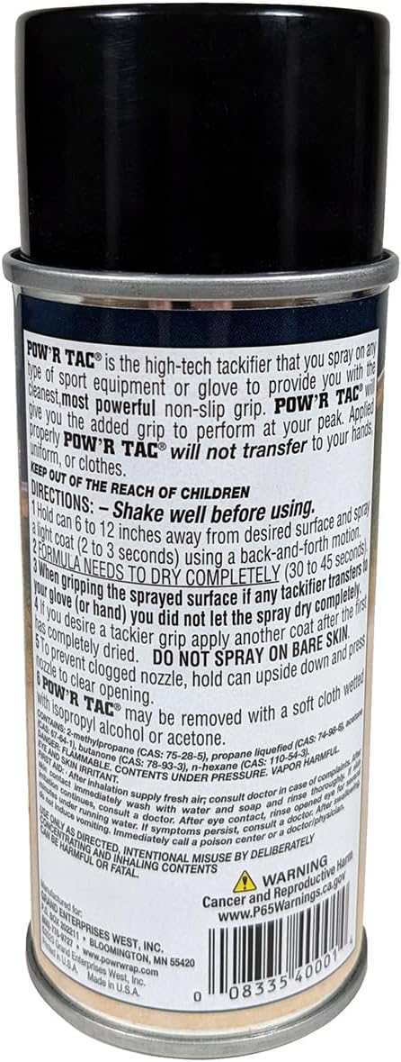 Pow’r Tac Grip Spray Adhesive for Sticky Baseball Bat Grips, Batting Gloves, Football Gloves, Tennis Rackets, Hockey Sticks - Clean and Invisible Alternative to Pine Tar Spray and Grip Tape