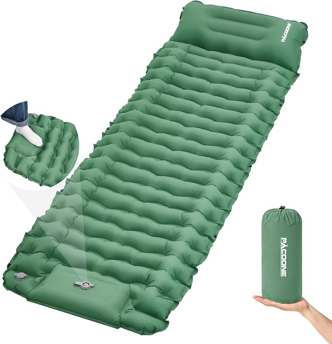 Camping Sleeping Pad, Connectable Design for Double Mat, Ultralight Inflatable Sleeping Mat with Pillow, Built-in Foot Pump, Portable Camping Air Mattress for Backpacking Hiking Tent (Green)