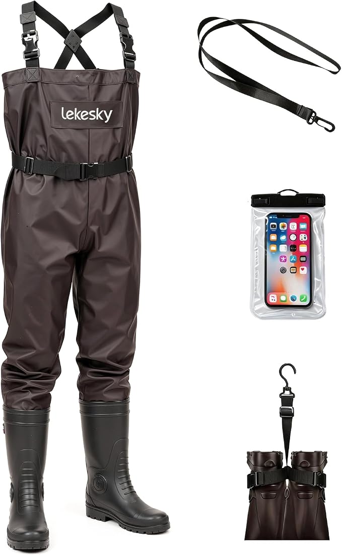 Lekesky Fly Fishing Chest Waders with Boots for Men Women, US Sizes 5–14,2-Ply Nylon/Pvc Waterproof Waders